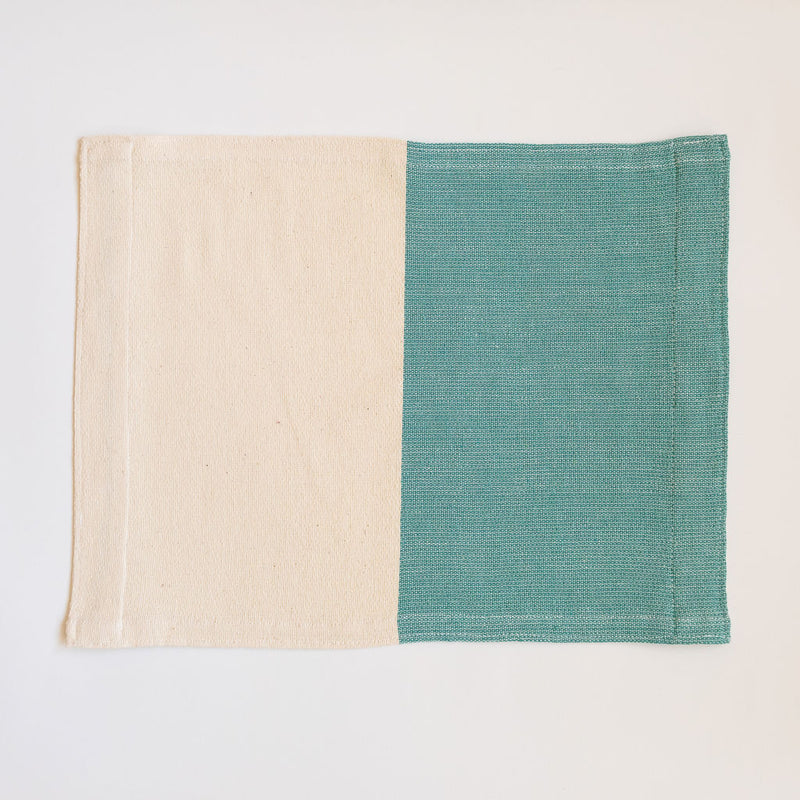 Teal and Neutral Color Block 100% Cotton woven placemat