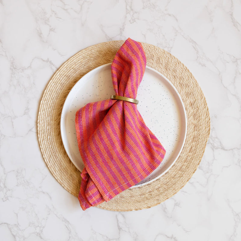 Melon and Rosa Mexicano Striped Cotton Dinner Napkins