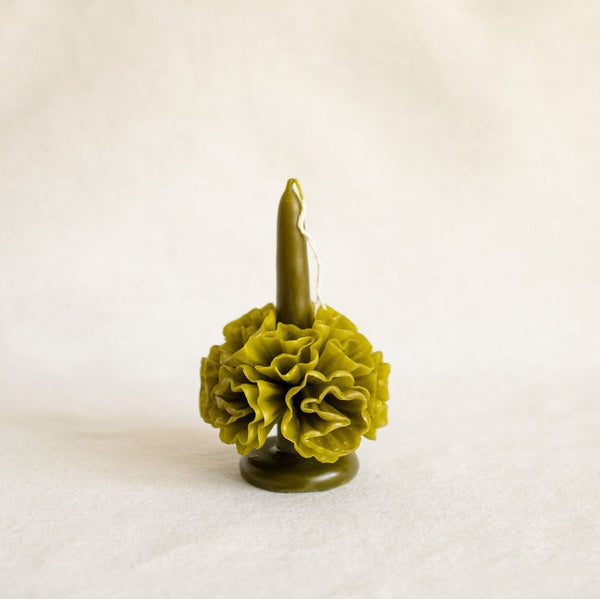 Artisanal Oaxacan Floral Taper Candle - Small | Olive Green |Volverde