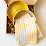 Yellow Palm Tortilla Warmer and a set of two cotton yellow stripe napkins