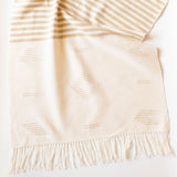 Beige Cotton Hand towel with beige stripes and geometric lines and fringe