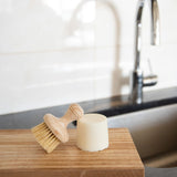 agave fiber dish brush and Meliora's dish soap bar pair together for the perfect zero-waste dishwashing set. 