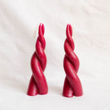 Two Artisanal Oaxacan double spiral beeswax taper candles in Rosa Mexicano Pink (Fuschia)