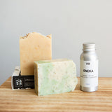 Pamper your body and skin without the basura. The Suavecita Bundle pairs two zero-waste, nontoxic bath and body soap bars from Soap Distillery with a travel-size of ultra-moisturizing, non-greasy Angelica & Lavender Body Lotion. Clean and hydrate your body, while feeling good about your positive impact.  Includes two Soap Distillery, cocktail-inspired soap bars and Oneka Angelica & Lavender Hand Lotion