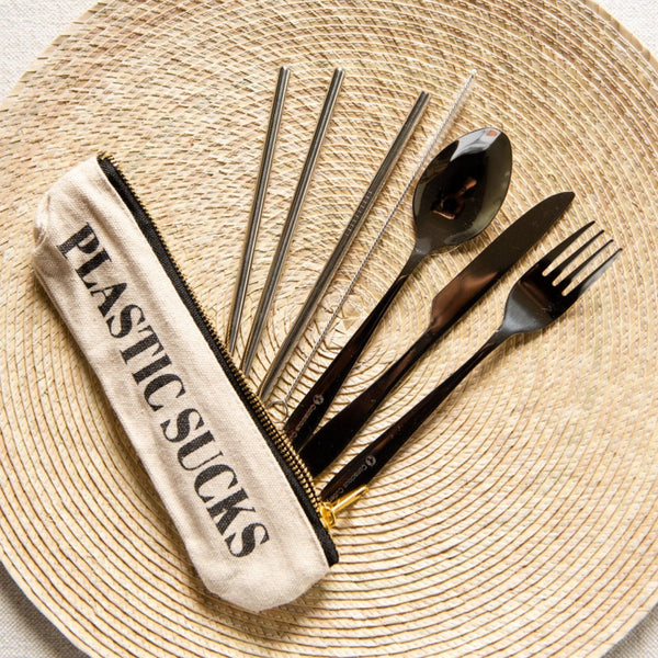 Handcrafted Palm Placemat with Stainless Steel Cutlery Set 