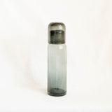 Handblown Glass Bedside Carafe in Black Smoke Clear with a lid that acts as a cup