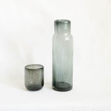 Handblown Glass Tall Carafe with Lid in smokey grey color 