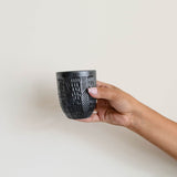 Black Etched Ceramic Cups with Turquoise Interior - Lines