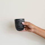 Black Etched Ceramic Cup with Turquoise Interior - Hammered
