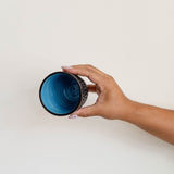 Black Etched Ceramic Cup with Turquoise Interior - Hammered