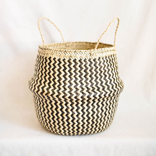 zig zag handwoven palm belly basket living room storage 