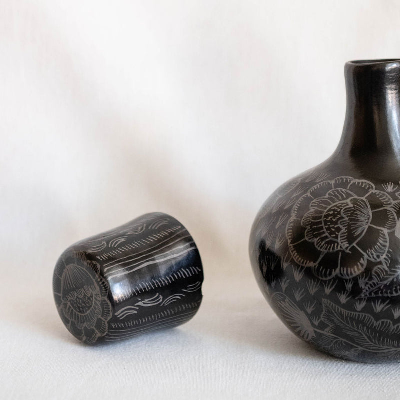 Black Floral Huancito Clay Carafe