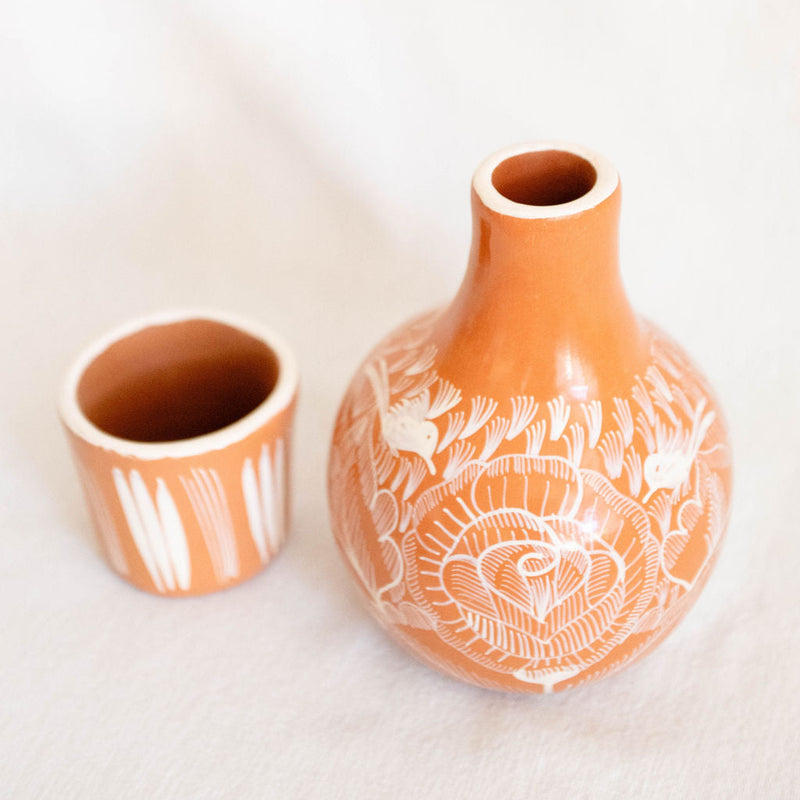 Orange Mini Huancito Floral Clay Carafe