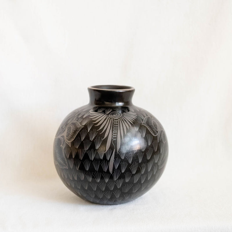Black Floral Huancito Clay Vase