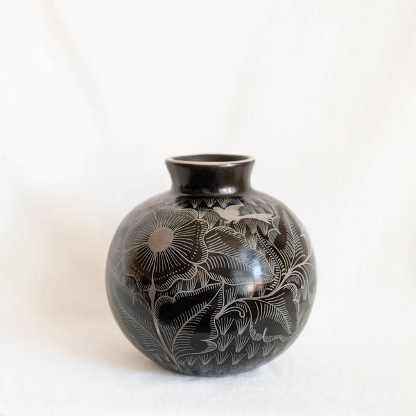 Black Floral Huancito Clay Vase