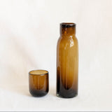 Handblown Glass Bedside Carafe in Chocolate Brown with a lid that acts as a cup