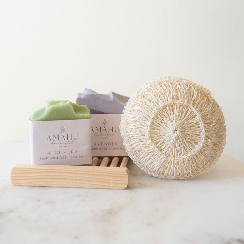 The Zero Waste Señora Shower Set is the ultimate package for a luxurious, sustainable, and culturally-conscious shower experience. This kit features two handcrafted, Latina-owned soap bars, a handwoven agave sponge, and an upcycled wood bar soap dish, all designed to elevate your cleansing routine while reducing your environmental impact. Everything is compostable or biodegradable.