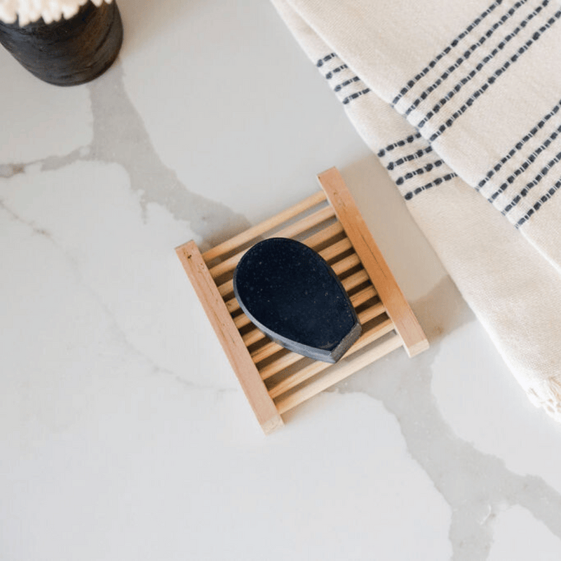 Black Nopalera Noche Clara  Cactus Soap on Wood Soap Dish with Cotton Woven Hand Towel Gift set 