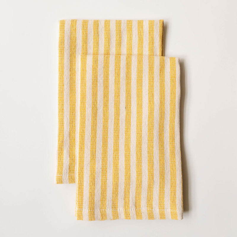 Set of 2 Stripped Yellow & white striped Cotton dinner Napkins on white background