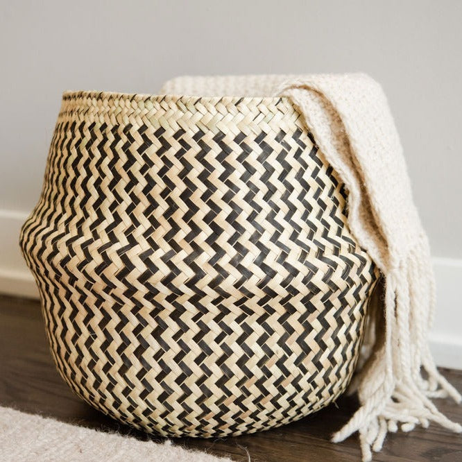 handwoven palm belly basket living room storage