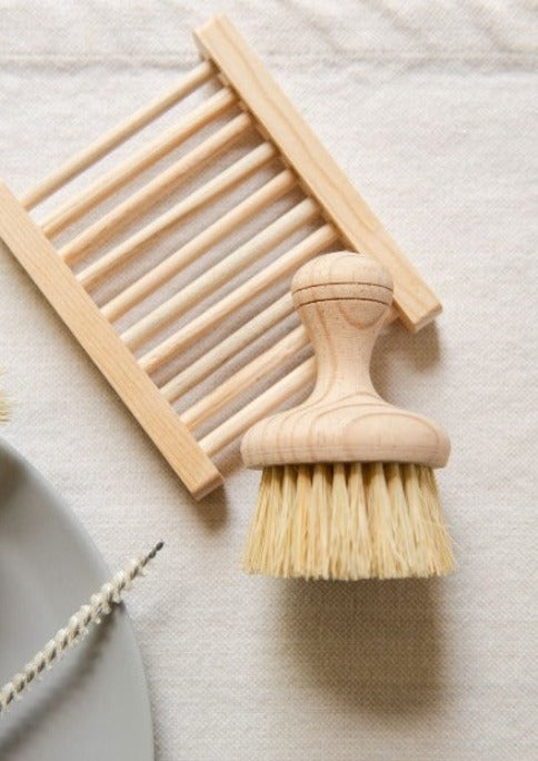 Bamboo Dish Scrub Brushes , Kitchen Wooden Cleaning Scrubbers Set
