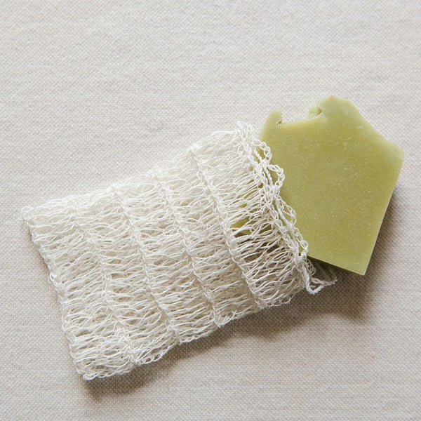 Sustainably Sourced Agave Soap Saver Drawstring Bag with natural soap