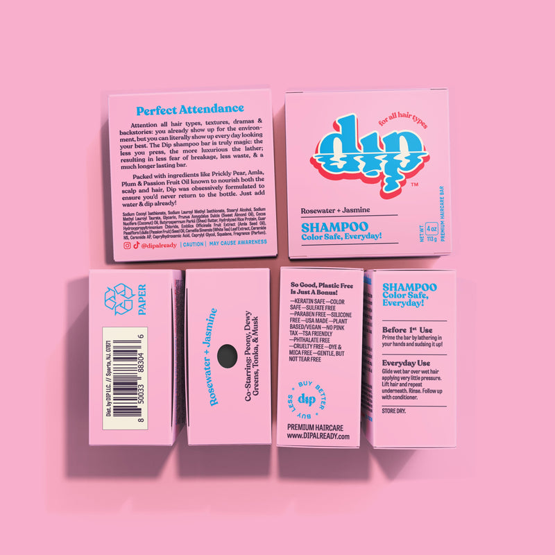 Six boxes of Dip Rosewater and Jasmine Zero-waste premium Shampoo Bars 