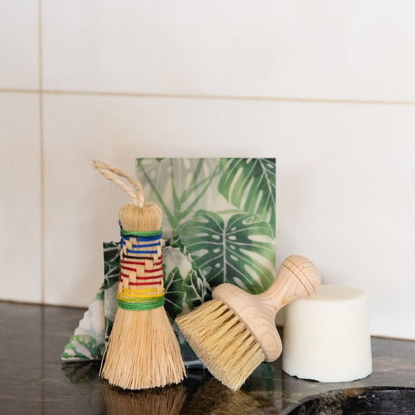 Is your inner señora calling you to cut back on single-use plastic waste? We've gotchu, friend. We've bundled our most popular zero-waste kitchen cleaning  items that will have you ditching plastic and remembering our abuelitas along the way. Includes: two agave fiber dish brushes , a zero-waste dish bar, and a beeswax cloth wrap (an alternative to plastic cling wrap).