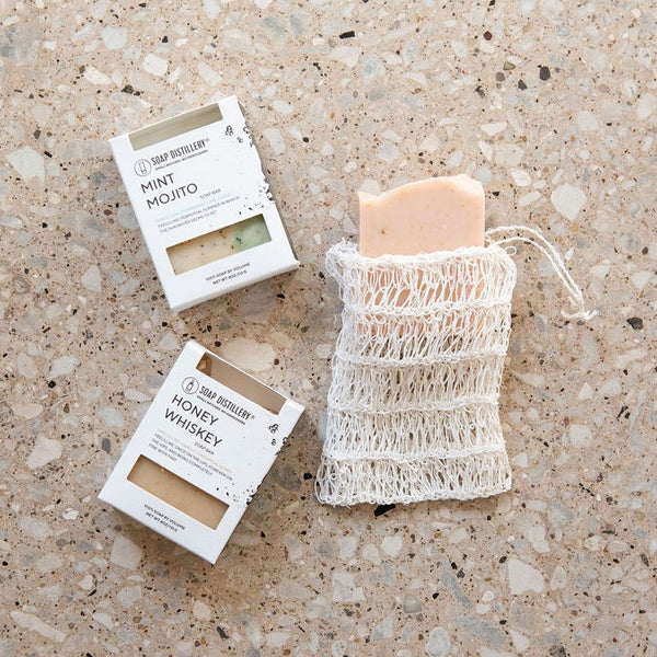 Zero Waste Soap & Agave Bag Set features 3 cocktail-inspired soaps for a sustainable, natural, spa-like experience. This set is sustainable and focused on creating a natural, spa-like experience. Zero waste and zero plastic.